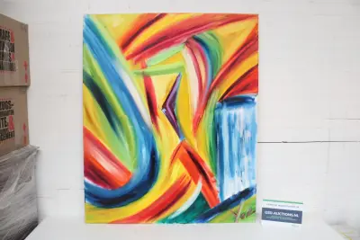 Abstract schilderij met kleurrijke lijnen – kavel bij GSD Auctions, Zoeterwoude