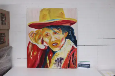 Schilderij van persoon met gele hoed – kavel bij GSD Auctions, Zoeterwoude