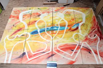 Abstract geschilderd kunstwerk op 8 panelen – kavel bij GSD Auctions, Zoeterwoude