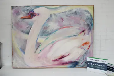 Schilderij zwaan in pastelkleuren – kavel bij GSD Auctions, Zoeterwoude