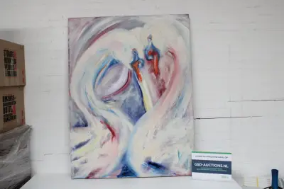 Schilderij van twee zwanen in pasteltinten – kavel bij GSD Auctions, Zoeterwoude