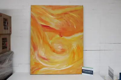 Abstract schilderij in gele en oranje tinten – kavel bij GSD Auctions, Zoeterwoude