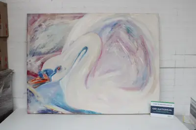 Schilderij Zwaan in zachte pasteltinten – kavel bij GSD Auctions, Zoeterwoude