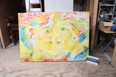 Abstract schilderij van twee gezichten – kavel bij GSD Auctions, Zoeterwoude