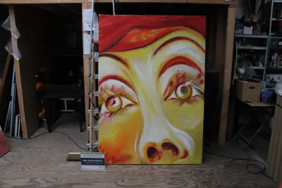 Groot kleurrijk abstract portretschilderij – kavel bij GSD Auctions, Zoeterwoude