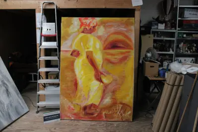 Modern schilderij vrouw bij zonsondergang – kavel bij GSD Auctions, Zoeterwoude