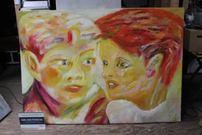 Schilderij van twee personen in kleurige pastel – kavel bij GSD Auctions, Zoeterwoude