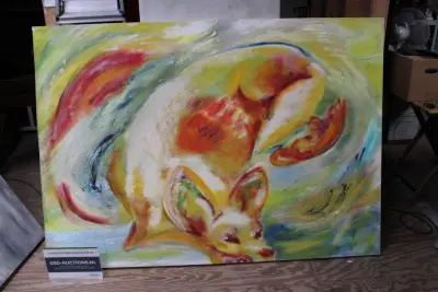 Abstract schilderij met dierenfiguren – kavel bij GSD Auctions, Zoeterwoude