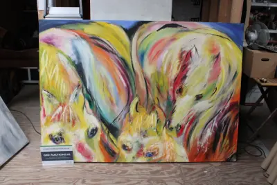 Abstract schilderij met dierenkoppen – kavel bij GSD Auctions, Zoeterwoude