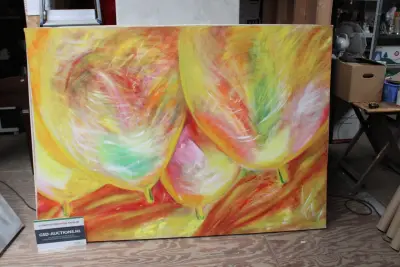 Abstract kleurrijk schilderij – kavel bij GSD Auctions, Zoeterwoude