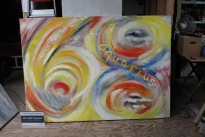 Abstract schilderij met spiralen en tekst – kavel bij GSD Auctions, Zoeterwoude