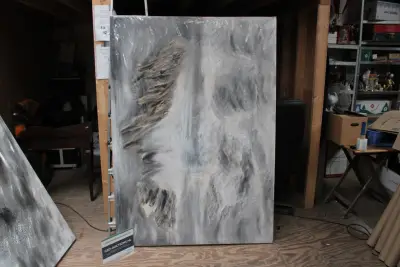 Abstract grijs-wit schilderij – kavel bij GSD Auctions, Zoeterwoude