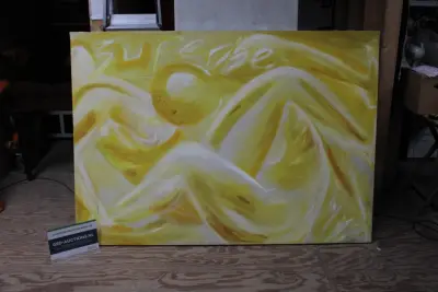 Abstract schilderij met gele en witte tinten – kavel bij GSD Auctions, Zoeterwoude