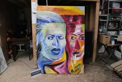 Abstract tweekoppig schilderij met sigaret – kavel bij GSD Auctions, Zoeterwoude