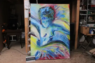 Abstracte kleurrijke schilderij op doek – kavel bij GSD Auctions, Zoeterwoude