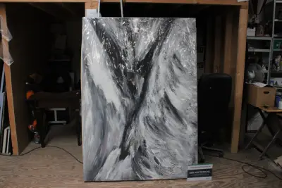 Abstract zwart-wit schilderij – kavel bij GSD Auctions, Zoeterwoude