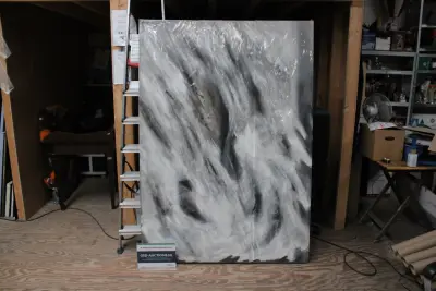 Abstract schilderij zwart-wit – kavel bij GSD Auctions, Zoeterwoude