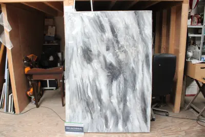 Abstract grijs-wit schilderij – kavel bij GSD Auctions, Zoeterwoude