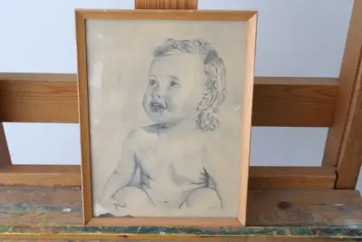Tekening baby in houten lijst' – kavel bij GSD Auctions, Zoeterwoude
