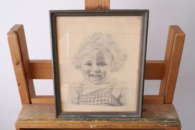 Potloodtekening van lachend kind' – kavel bij GSD Auctions, Zoeterwoude