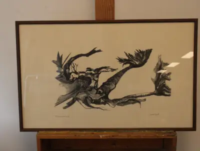Ingelijste zwarte inkttekening op beige papier – kavel bij GSD Auctions, Zoeterwoude