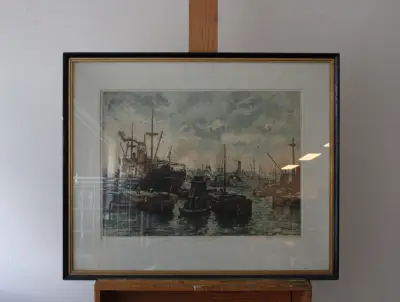 Ingekleurde Ets - Haven Aanzicht - J. Sirks – kavel bij GSD Auctions, Zoeterwoude