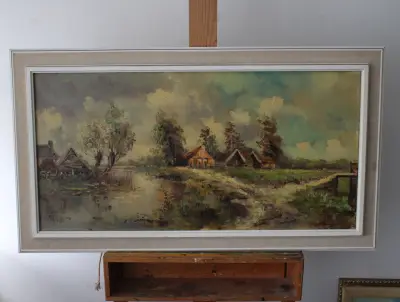 Olieverf op Doek - Boerderij Aanzicht – kavel bij GSD Auctions, Zoeterwoude