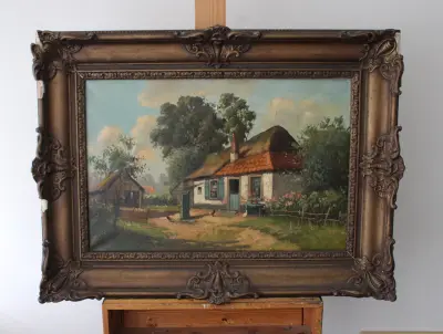 Olieverfschilderij - Boerderij aanzicht – kavel bij GSD Auctions, Zoeterwoude