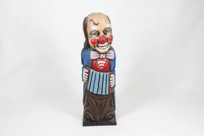 Decoratieve houten clown drankflescase – kavel bij De Kringwinkel, Brecht