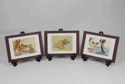 3 Ingelijste Disney-kunstprints van Pluto – kavel bij De Kringwinkel, Brecht