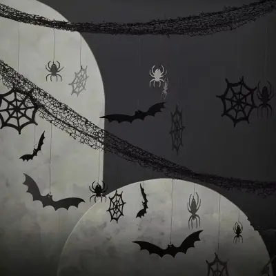3x Halloween -griezelig spinnen web en vleermuizen 4m – kavel bij GSD Auctions, Zoeterwoude