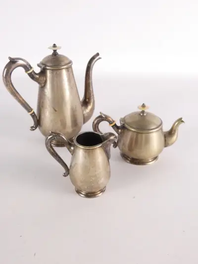 Vintage Norblin & Co. Warszawa verzilverde thee- en koffieservies (3-delig - 1080 gr.) – kavel bij De Kringwinkel, Heverlee