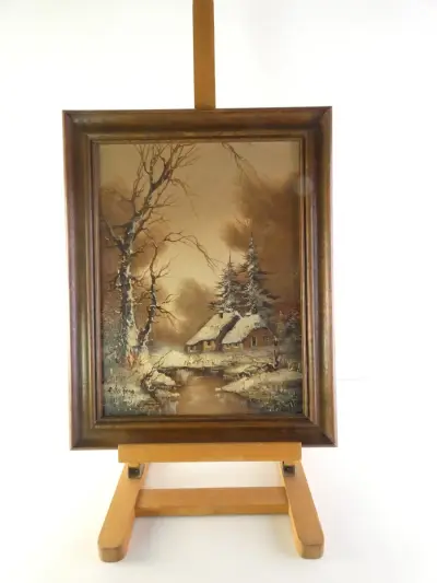 Winterlandschap, olieverfschilderij van A. Buikema – kavel bij De Kringwinkel, Heverlee