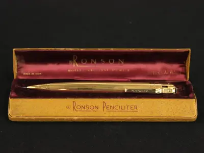 Vintage Ronson Penciliter 1/20 14K Gold Filled - vulpotlood & aansteker in originele doos - ca. 1948-1957 – kavel bij De Kringwinkel, Antwerpen