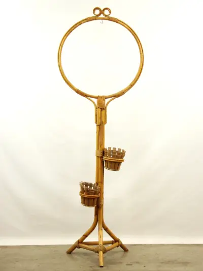 Vintage Rotan Plantenstandaard / Vogelkooi Houder – Jaren 60 – kavel bij De Kringwinkel, Antwerpen