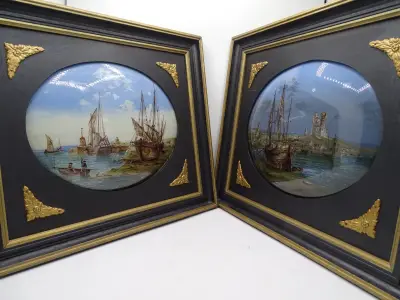 2 maritieme fixé sous verre schilderijen – kavel bij De Kringwinkel, Oostende