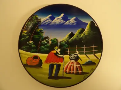 Handbeschilderd keramieken wandbord uit Peru (Cusco) – kavel bij De Kringwinkel, Leopoldsburg