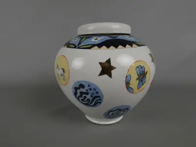 Keramieken Artihove Art pot met deksel en fantasievolle decors – kavel bij De Kringwinkel, Diest