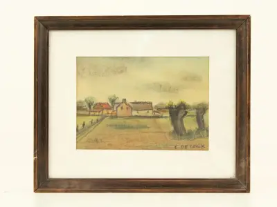 Sfeervol landschap met hoeve en knotwilgen – Gesigneerd: C. De Cock – kavel bij De Kringwinkel, Antwerpen