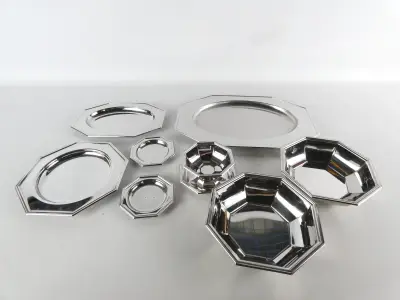 Serviesset - Achthoekig Design - Jean Couzon Orfèvre RVS 18/10 – kavel bij De Kringwinkel, Heverlee