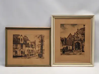 Set van 2 handgesigneerde aquatinten van Gent - genummerde oplage - Roger Hebbelinck – kavel bij De Kringwinkel, Gent
