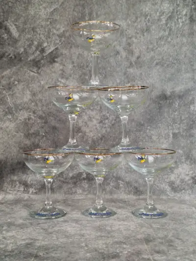 6 Vintage Babycham champagnecoupes uit de jaren 70 – kavel bij De Kringwinkel, Gent