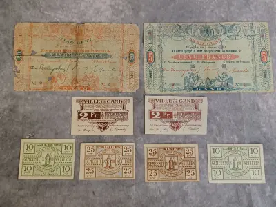 Uniek lot historisch noodgeld WWI – Stad Gent en gemeente Wetteren (1914-1918) – kavel bij De Kringwinkel, Gent