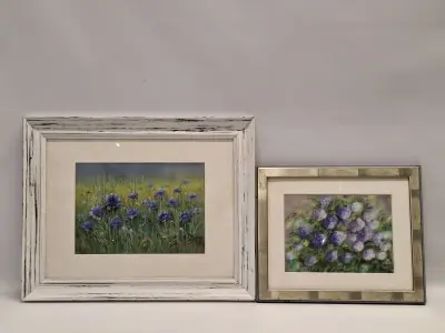 Set van twee originele pastelschilderijen met bloemen - Rita Wildro – kavel bij De Kringwinkel, Gent