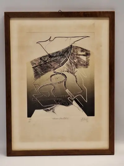 Abstracte ets “Ode aan Christelle G.” - handgesigneerd en genummerd 3/5 – kavel bij De Kringwinkel, Gent