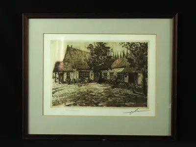 Albert De Vree (1942-2022) ets 'Martinushoeve Zandvliet' 1978 – kavel bij De Kringwinkel, Antwerpen