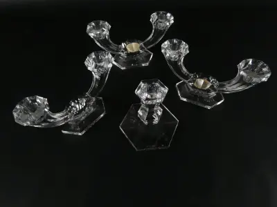 Set van 4 Val Saint Lambert kristallen kandelaars – kavel bij De Kringwinkel, Heverlee
