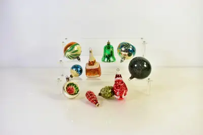 Set van 10 vintage glazen kerstornamenten, ca. 1950-1970 – kavel bij De Kringwinkel, Turnhout