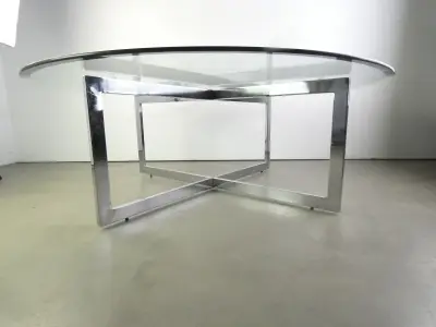 Salontafel van verchroomd metaal en glas in jaren 70-stijl – kavel bij De Kringwinkel, Heverlee
