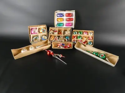 Vintage glazen kerstornamenten en pieken voor de kerstboom (43 stuks) – kavel bij De Kringwinkel, Heverlee